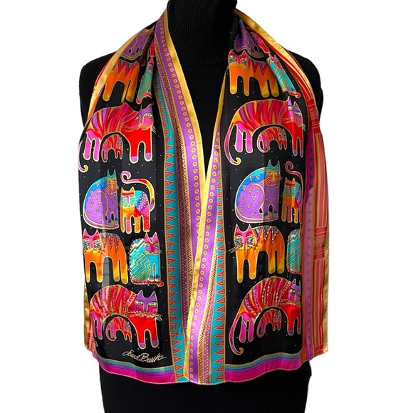 Laurel Burch Accessories - Laurel Burch silk cat theme beaded scarf